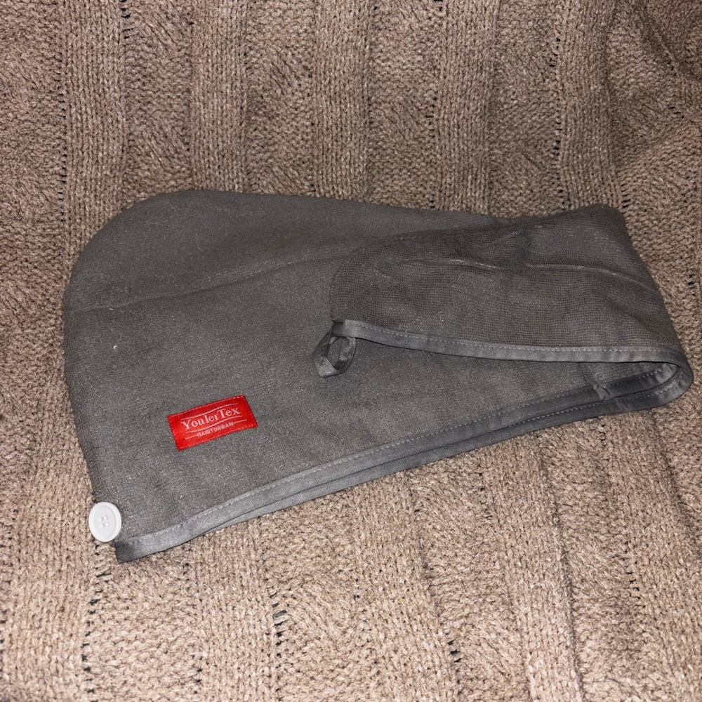 Gray YoulerTex Head Wrap Hair Towel with Button Loop